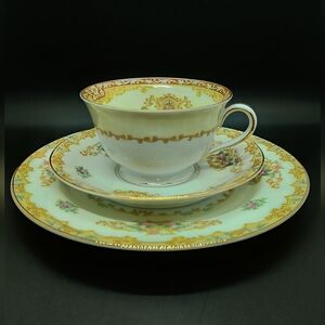 Noritake "Acacia" trio teacup with saucer and dessert plate.